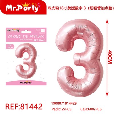 Фольгированные воздушные шары Ball REF-81442 цифра 3 40см Розовый