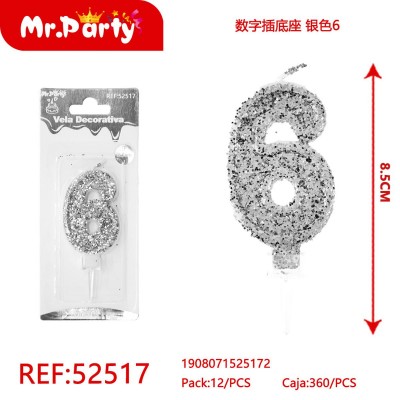 Свеча для торта Ball REF-52517 Цифра 6 (серебро) 8,5см