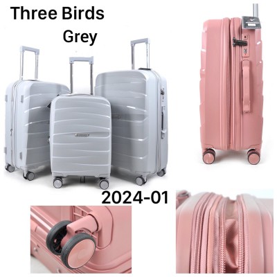Дорожня валіза Birds 2024-01 серый THREE BIRDS тройка с расширением