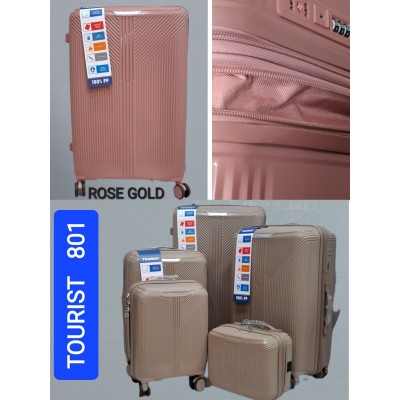 Дорожный чемодан Birds 801 розовое золото TOURIST пятёрка: L, M, S с расширением; XS и кейс без расширения