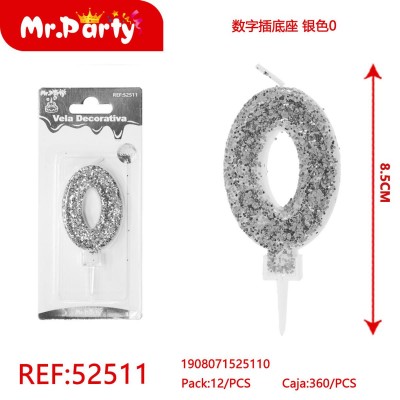 Свеча для торта Ball REF-52511 Цифра 0 (серебро) 8,5см